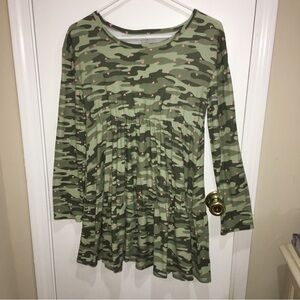 Girls Green Camouflage Long Sleeve Dress Sz 14 - 16